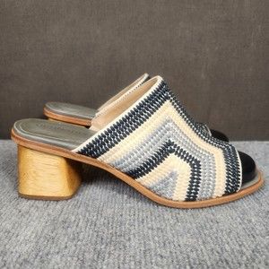 Bernardo Beatriz Women Sz 9 Blue Vero Cuoio Leather Slip On Heeled Slide Sandals